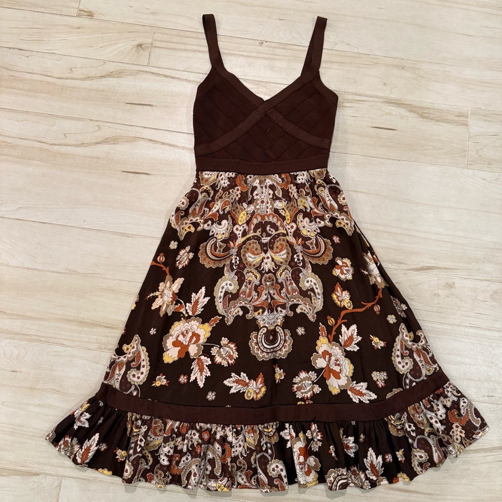 Vintage Bebe Brown Paisley Dress XS Boho Y2K Summer